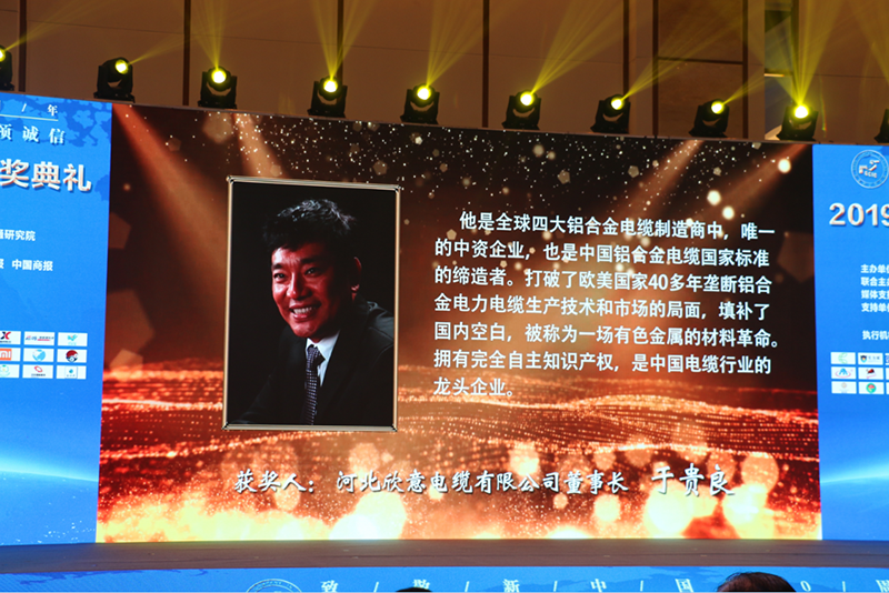 欣意电缆董事长于贵良荣膺“金鼎奖·2019中国好公司领袖年度人